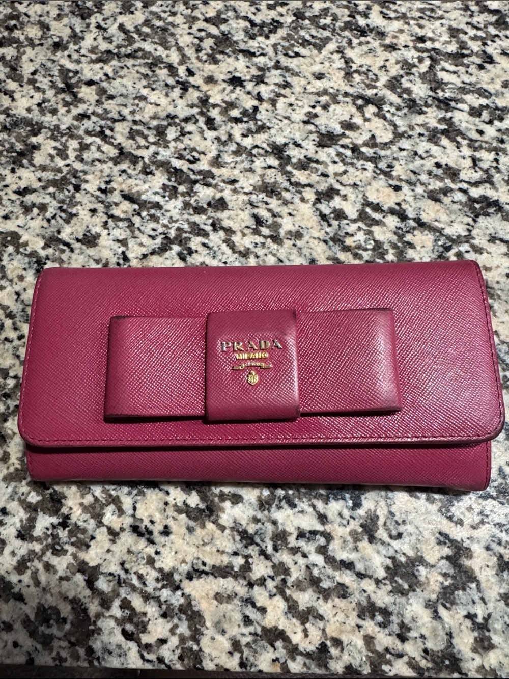 Prada Pink Saffiano Bow Continental Wallet